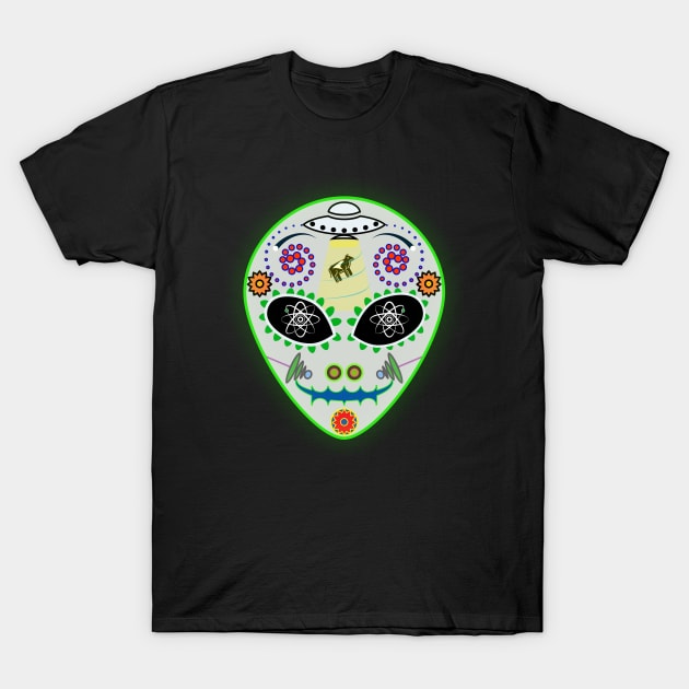 Alien Day of the Dead Mask T-Shirt by acurwin